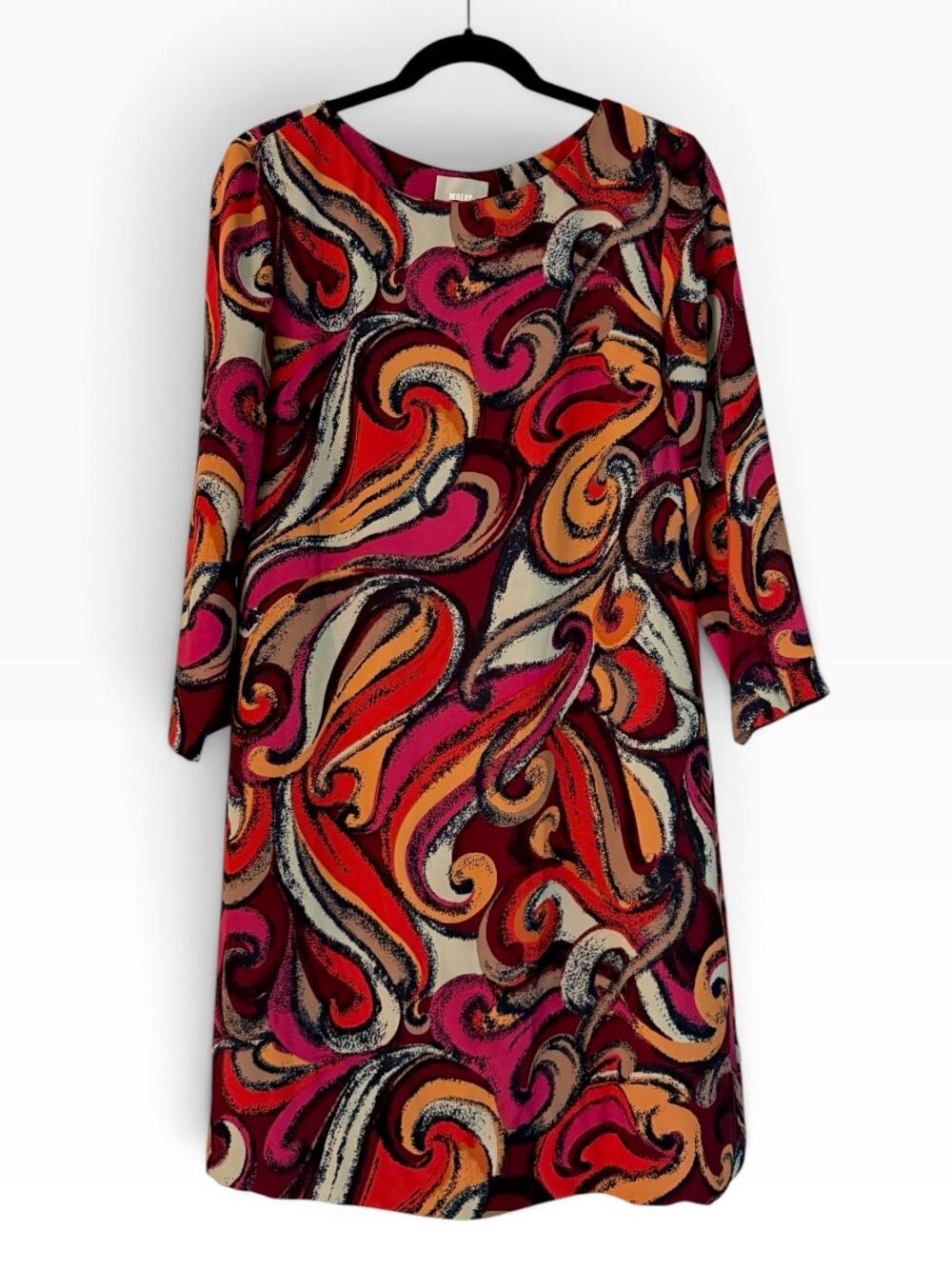 Maeve Anthropologie M Multicolor Paisley Swirl Shift Dress 3/4 Sleeve Retro Mod